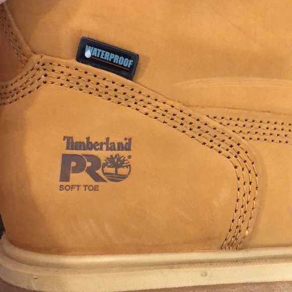 TIMBERLAND PRO Wheat Genuine Leather Premium Waterproof Hiking Boots 6” Sz 12 - Picture 8 of 13